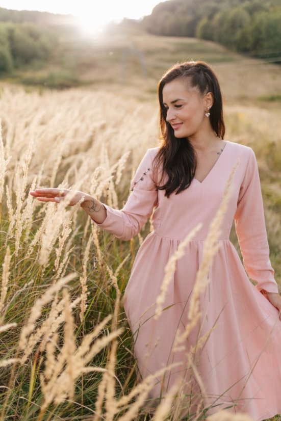 Kojicí lněné šaty "Harmonia" - pudrově růžová