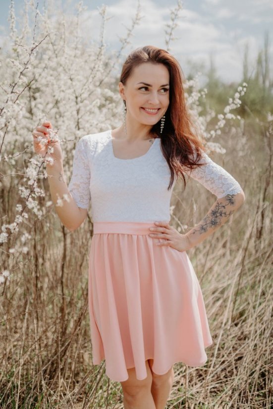 Formal dress "Grace" - white pink - Size: XL
