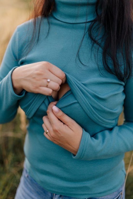 Ribbed knit nursing turtleneck - pastel petrol - Size: L