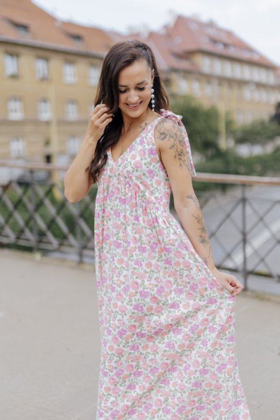 Šaty ke kojení "Aura" - Květiny - dlouhé