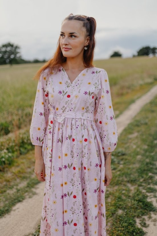 Poplin wrap dress - Pink flowers