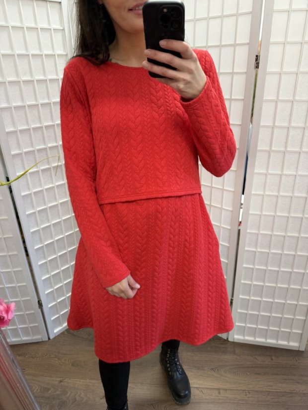 A-line nursing sweater dress - red