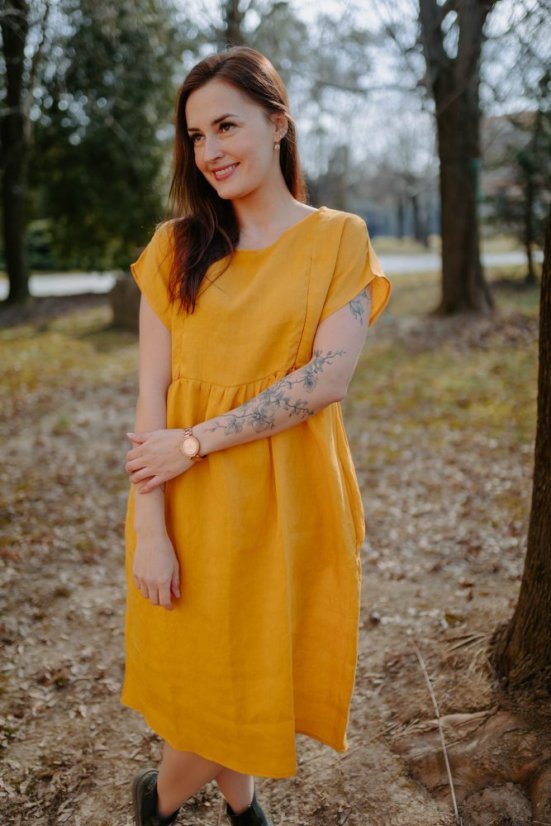Lněné MIDI šaty - MÁMA A DCERA – Různé barvy