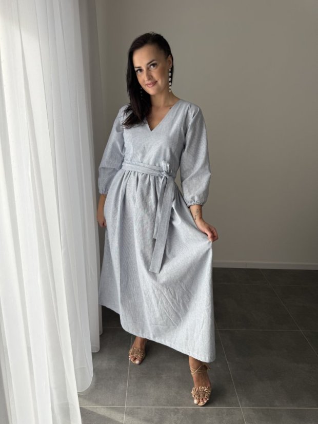 Lněné šaty "Boho Breeze" - pásiky - Velikost: XL/2XL