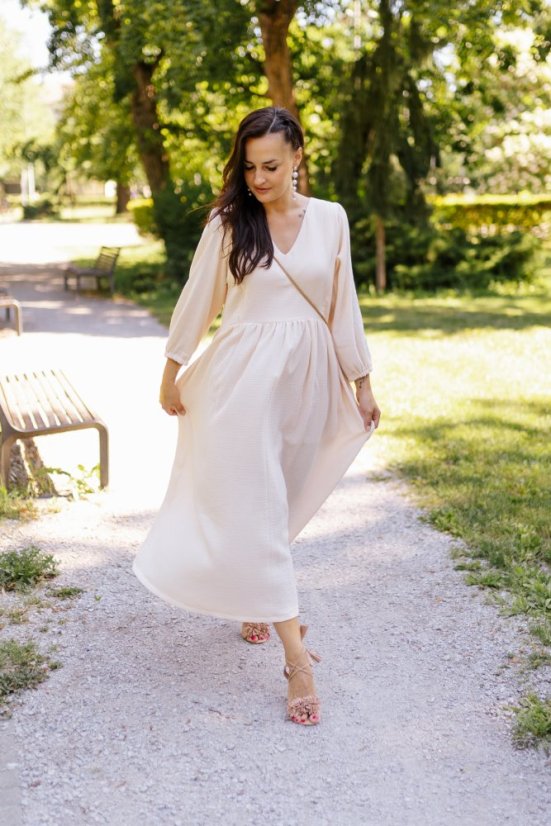 "Boho Breeze" dress - apricot - Size: M/L, Variant: For breastfeeding, Length of the sleeve: short, Length: Long, Belt: No belt, Pockets: without packets