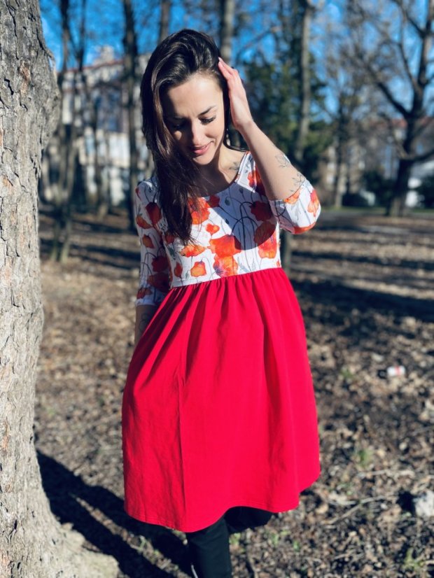 Dámské šaty „Bohemie“– červené máky - Velikost: XL