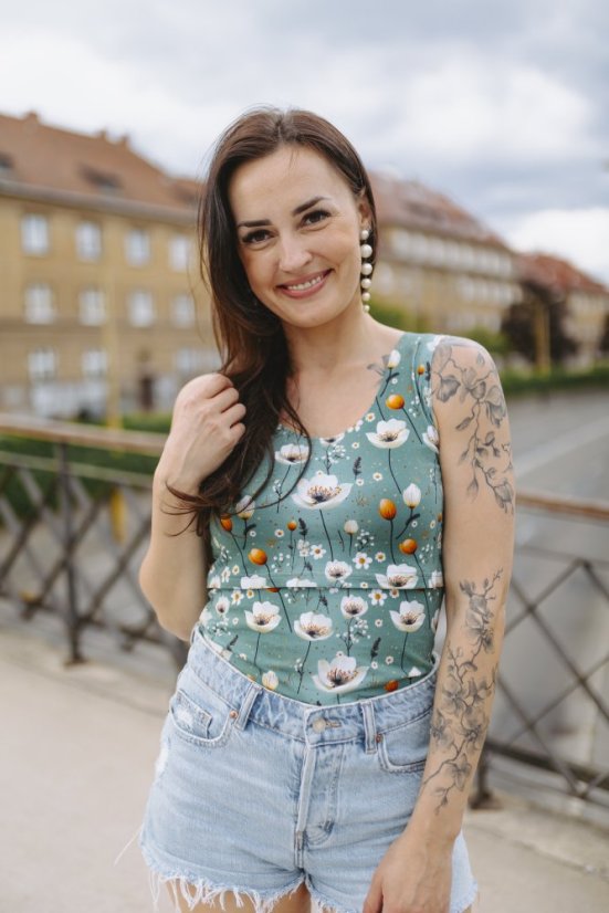 Tílko ke kojení – tyrkysové květiny