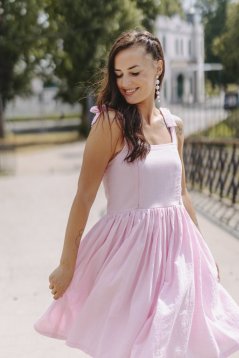 Lněné šaty "Aurela romantika" - baby pink