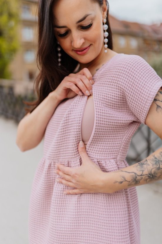 Bavlněné šaty "Waffle" - starorůžová - Velikost: M/L