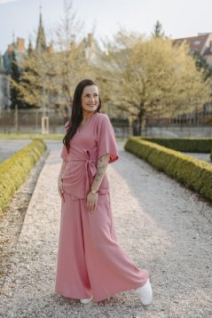 Luxusní mušelínový kimono set - tmavá starorůžová