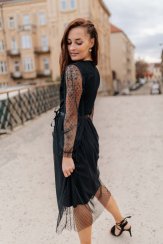 Elegant wrap dress - dotted - black