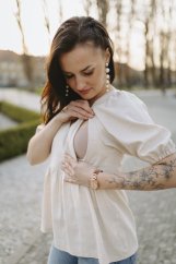 Lněná halenka s výstřihem - béžová