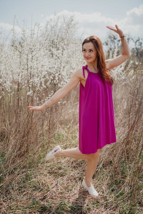 Bambusové šaty ke kojení – fuchsia - Velikost: UNI, Délka: MIDI