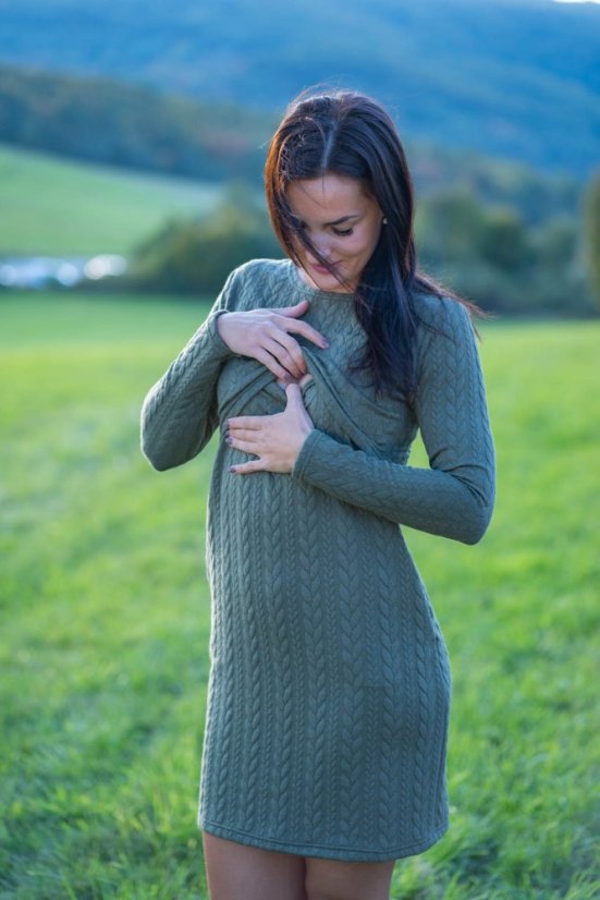Straight sweater nursing dress - Dark green