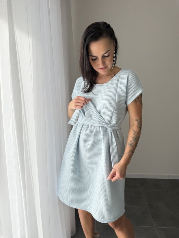 Bavlněné šaty "Waffle" - light blue - Velikost: XS/S