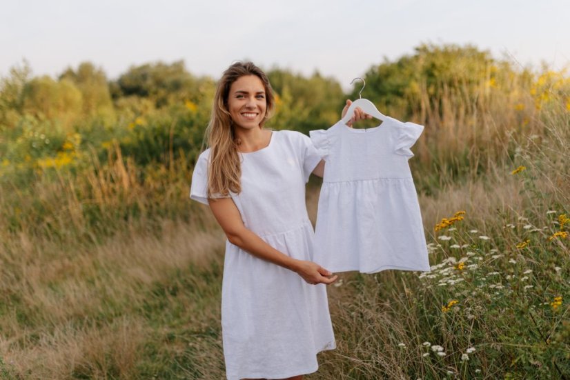 Lněné krátké šaty - MÁMA A DCERA – různé barvy - Velikost: 3XL/4XL