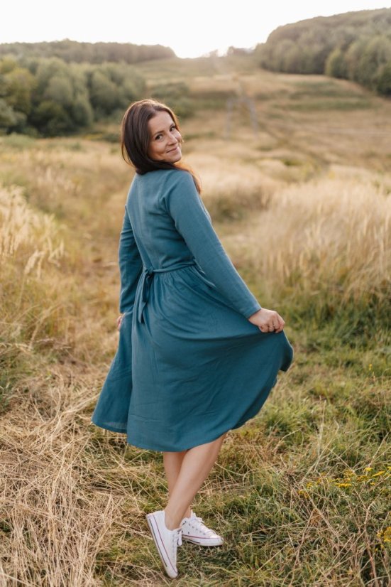 Kojicí lněné šaty "Harmonia pure" - petrolejové