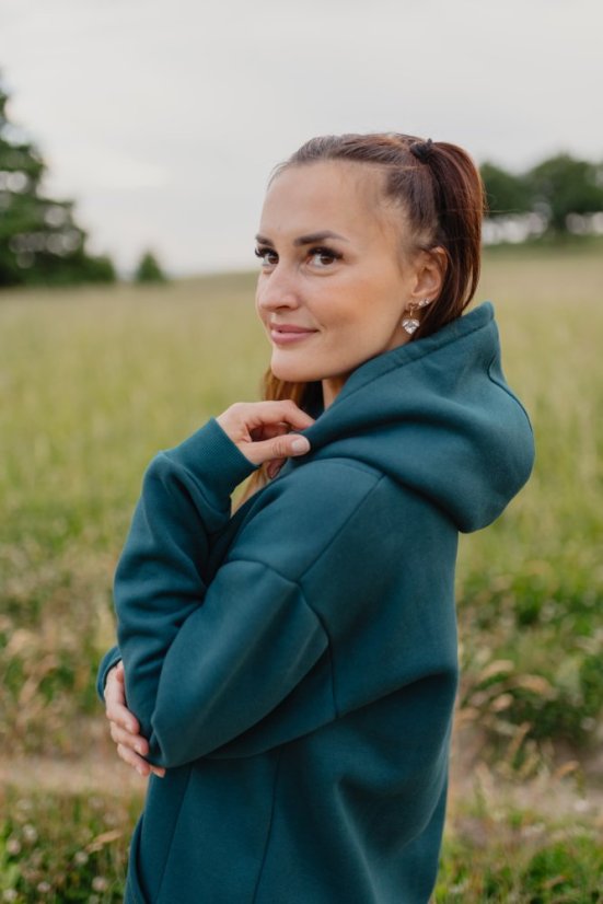 Hoodie mikina – Smaragdová - Velikost: XL/2XL