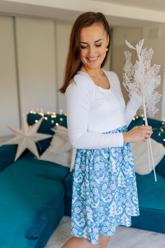 Christmas dress with gathered skirt - Blue birds
