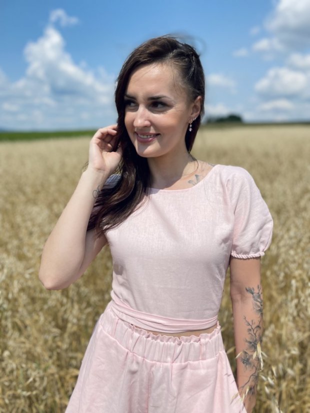 Lněný krátký set - Meruňková