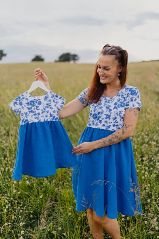 MATCHY Dress "Bohemia" Muslin - blue flowers - Size: L
