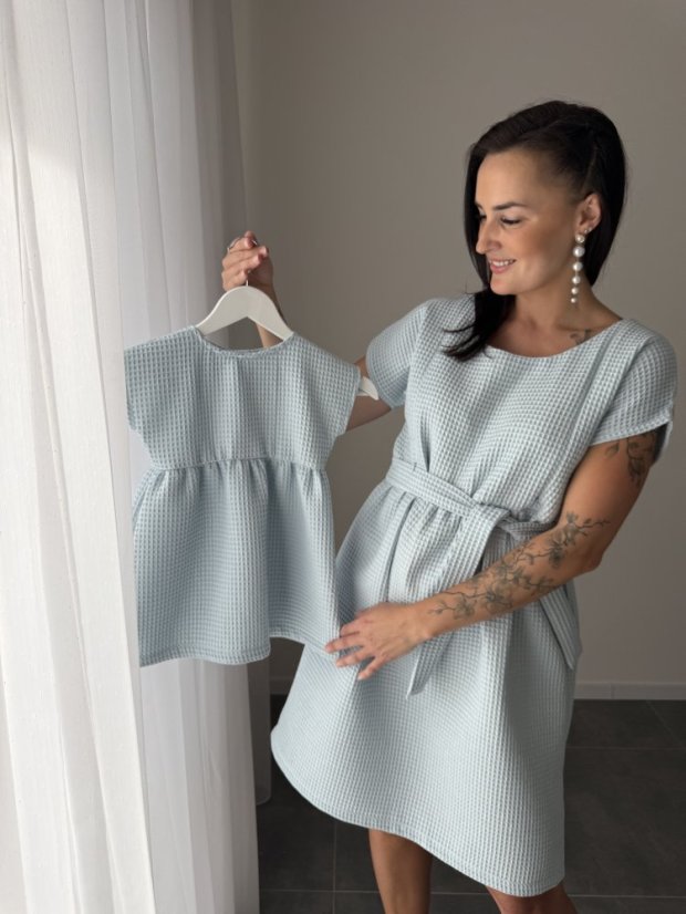 Cotton Dress "Waffle" - MOM AND DAUGHTER - light blue - Size: XS/S