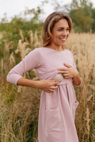 Breastfeeding MIDI dress with pockets - old pink