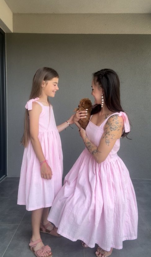 "Aurela romantic" linen dress MUM AND DAUGHTER - baby pink - Size: M