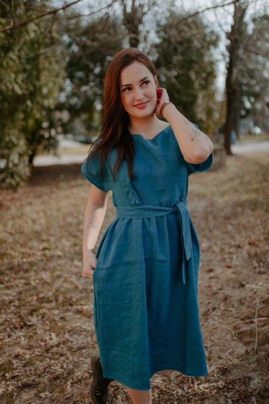 MIDI Linen dress  - petrol - Size: Custom size