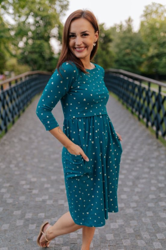 Nursing MIDI dress - golden hearts on petrol