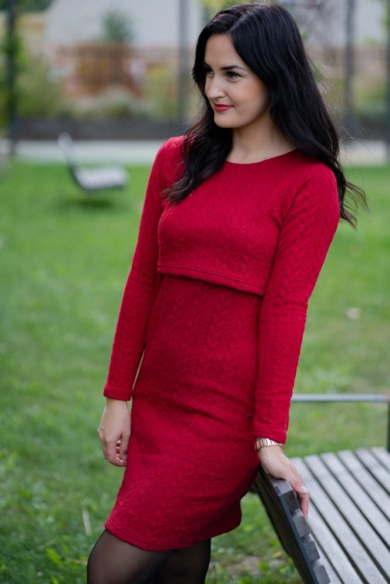 Straight sweater nursing dress - Dark red