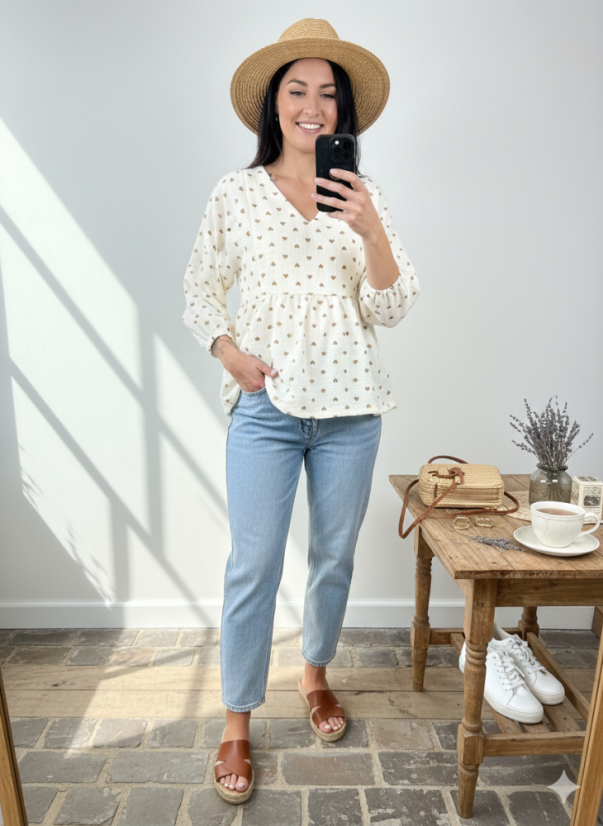 Mušelínová halenka s výstřihem - srdíčka - Velikost: XL/2XL