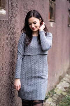 Straight sweater nursing dress - Grey