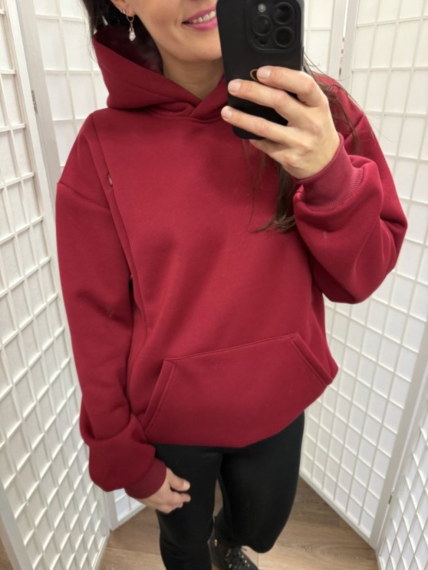 Hoodie mikina ke kojení – bordó - Velikost: XL/2XL