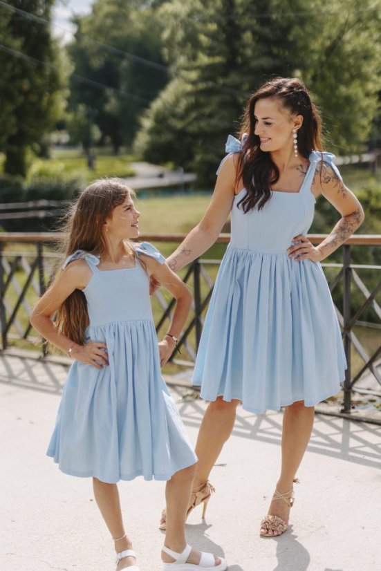 "Aurela romantic" linen dress MUM AND DAUGHTER - baby blue - Size: M