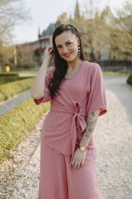 Krátké mušelínové kimono - tmavá starorůžová - Velikost: 3XL/4XL