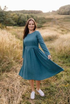 Kojicí lněné šaty "Harmonia pure" - petrolejové