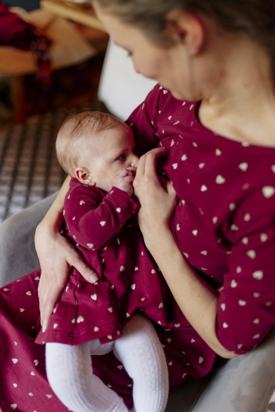 MATCHY nursing dress - gold hearts on burgundy - Size: 2XL