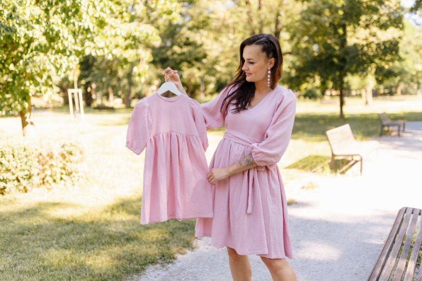"Boho Breeze" dress MUM AND DAUGHTER - old pink - Size: M/L