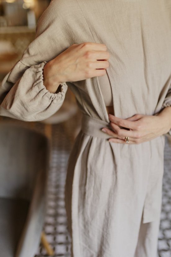 Lněné šaty "Maison Linen" - písková - Velikost: XS/S