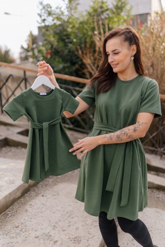 Ačkové oversize šaty MÁMA a DCERA – Army green - Velikost: XXS, Varianta: Nekojo - Klasické, Velikost dětské oblečení: 92-98