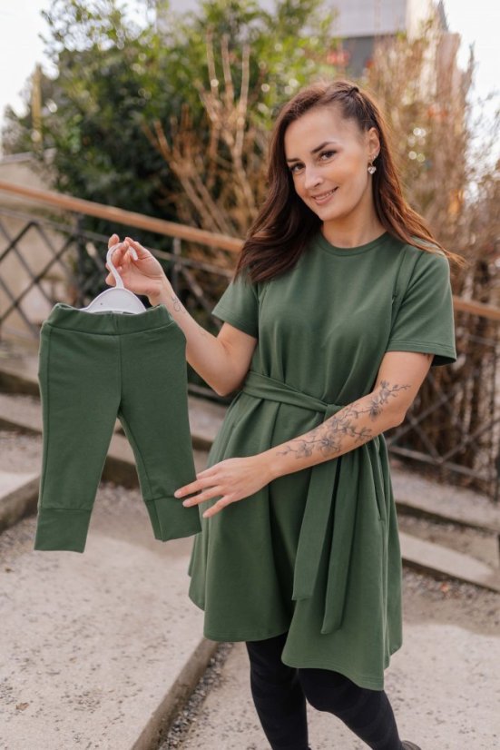 Ačkové oversize šaty MÁMA a DCERA – Army green - Velikost: XL/2XL