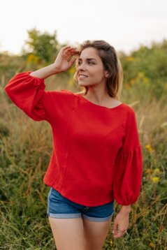 Muslin blouse with PUFF sleeves - red