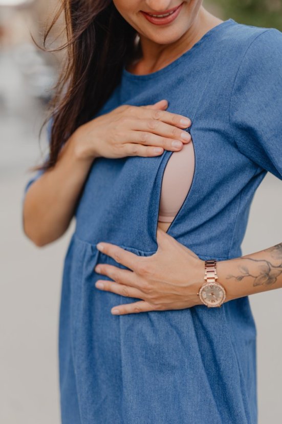 Denim midi dress with pockets - different colors and patterns