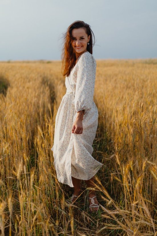Poplin wrap dress - Ekru flowers
