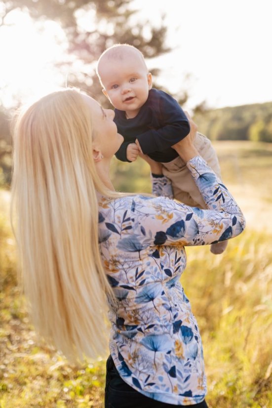Nursing t-shirt - blue flowers - Size: XS