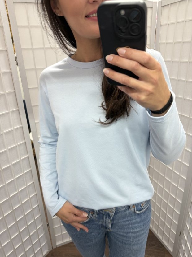 Bavlněné oversize prodloužené tričko - light blue
