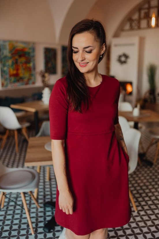 Ačkové kojicí šaty - bordó - Velikost: 2XL
