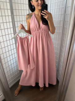 The Aria Muslin Dress - MUM and DAUGHTER - powdery old pink