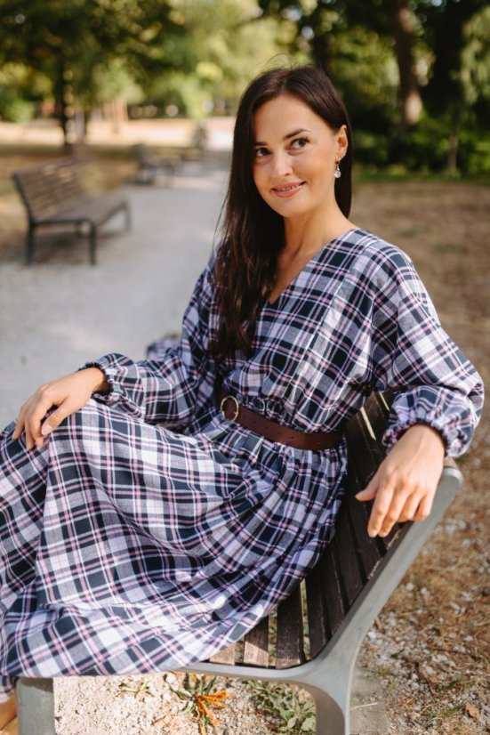 "Boho Flanel" dress MUM AND DAUGHTER - blue-pink cubes - Size: 3XL/4XL